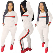 Load image into Gallery viewer, Stripe Tracksuits 2 Set Piece Set Woman Tops Sweatshirt Long Pants Pockets Club Suits Overalls Outfit
