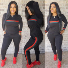 Load image into Gallery viewer, Stripe Tracksuits 2 Set Piece Set Woman Tops Sweatshirt Long Pants Pockets Club Suits Overalls Outfit
