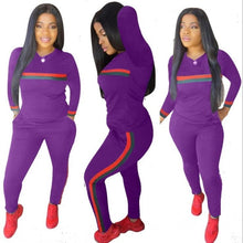 Load image into Gallery viewer, Stripe Tracksuits 2 Set Piece Set Woman Tops Sweatshirt Long Pants Pockets Club Suits Overalls Outfit
