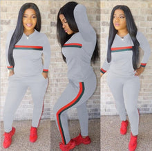 Load image into Gallery viewer, Stripe Tracksuits 2 Set Piece Set Woman Tops Sweatshirt Long Pants Pockets Club Suits Overalls Outfit
