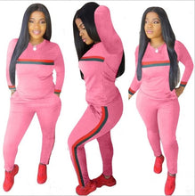 Load image into Gallery viewer, Stripe Tracksuits 2 Set Piece Set Woman Tops Sweatshirt Long Pants Pockets Club Suits Overalls Outfit
