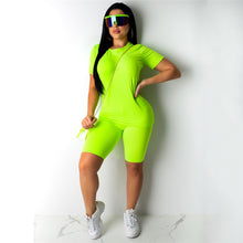 Load image into Gallery viewer, Hot Sale Casual Two Piece Set Women Plain Solid Clothes set Short Sleeves Top T shirt Short Suit Ladies 2 Piece Set
