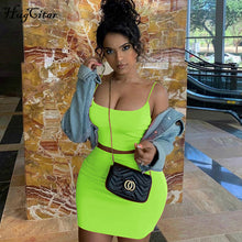 Load image into Gallery viewer, Hugcitar spaghetti straps sexy camis skirt 2 two piece set 2019 summer women fashion neon green orange solid party streetwear
