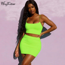 Load image into Gallery viewer, Hugcitar spaghetti straps sexy camis skirt 2 two piece set 2019 summer women fashion neon green orange solid party streetwear
