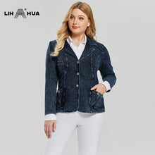 Load image into Gallery viewer, LIH HUA Women&#39;s Plus Size Casual Fashion Busine Denim Suit Premium Stretch Knitted Denim Slim Fit Denim Jacket
