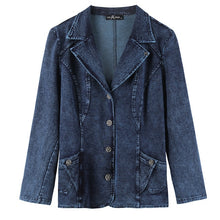 Load image into Gallery viewer, LIH HUA Women&#39;s Plus Size Casual Fashion Busine Denim Suit Premium Stretch Knitted Denim Slim Fit Denim Jacket
