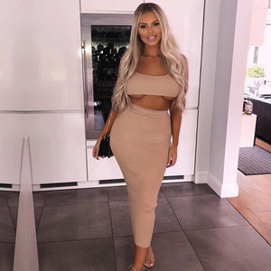 NewAsia Garden Two Piece Set 2 Piece Set Women Winter Ribbed Crop Top And Skirt Set Matching Sets Woman Two Pieces Outfits White