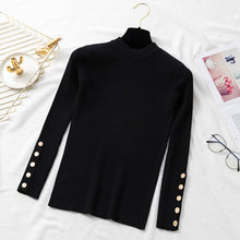 Load image into Gallery viewer, Aachoae Spring Women Long Sleeve Sweater Winter Knitted Turtleneck Casual Cashmere Pullover Metal Buttons Split Cuff Basic Top
