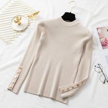 Load image into Gallery viewer, Aachoae Spring Women Long Sleeve Sweater Winter Knitted Turtleneck Casual Cashmere Pullover Metal Buttons Split Cuff Basic Top
