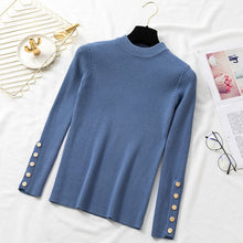 Load image into Gallery viewer, Aachoae Spring Women Long Sleeve Sweater Winter Knitted Turtleneck Casual Cashmere Pullover Metal Buttons Split Cuff Basic Top
