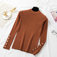 Load image into Gallery viewer, Aachoae Spring Women Long Sleeve Sweater Winter Knitted Turtleneck Casual Cashmere Pullover Metal Buttons Split Cuff Basic Top
