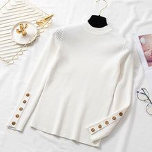 Load image into Gallery viewer, Aachoae Spring Women Long Sleeve Sweater Winter Knitted Turtleneck Casual Cashmere Pullover Metal Buttons Split Cuff Basic Top
