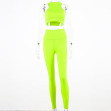 Load image into Gallery viewer, Hugcitar sleeveless camis elastic leggings two 2 pieces neon pink set 2019 summer women fashion stretchy casual set
