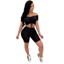 Load image into Gallery viewer, HAOYUAN Sexy Knit Two Piece Set Tracksuit Summer Clother for Women Matching Sets Crop Top Biker Shorts Sweat Suits Club Outfits
