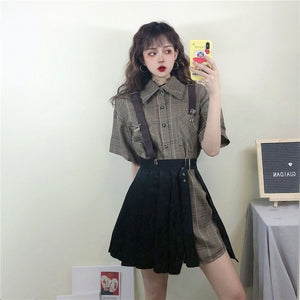 NiceMix black set A-line Women Sexy Mini High Waist Skirt Streetwear Women Punk Style Side Pocket Fashion Design Pleated Skirt