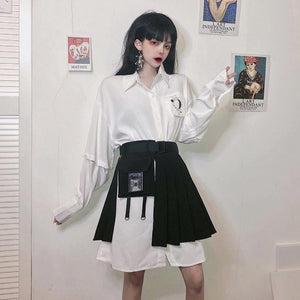 NiceMix black set A-line Women Sexy Mini High Waist Skirt Streetwear Women Punk Style Side Pocket Fashion Design Pleated Skirt