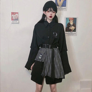 NiceMix black set A-line Women Sexy Mini High Waist Skirt Streetwear Women Punk Style Side Pocket Fashion Design Pleated Skirt