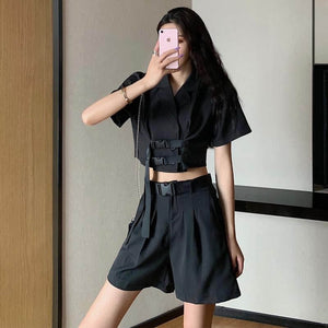 NiceMix black set A-line Women Sexy Mini High Waist Skirt Streetwear Women Punk Style Side Pocket Fashion Design Pleated Skirt