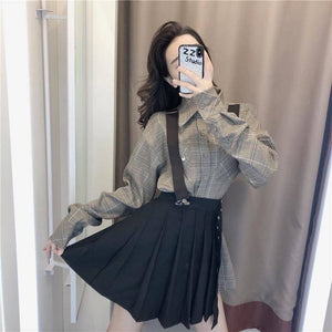 NiceMix black set A-line Women Sexy Mini High Waist Skirt Streetwear Women Punk Style Side Pocket Fashion Design Pleated Skirt