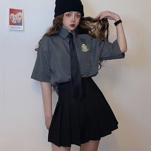 NiceMix black set A-line Women Sexy Mini High Waist Skirt Streetwear Women Punk Style Side Pocket Fashion Design Pleated Skirt
