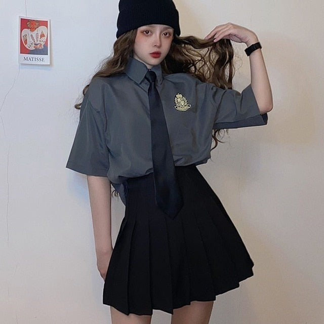 NiceMix black set A-line Women Sexy Mini High Waist Skirt Streetwear Women Punk Style Side Pocket Fashion Design Pleated Skirt