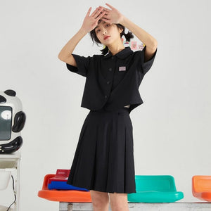 NiceMix black set A-line Women Sexy Mini High Waist Skirt Streetwear Women Punk Style Side Pocket Fashion Design Pleated Skirt