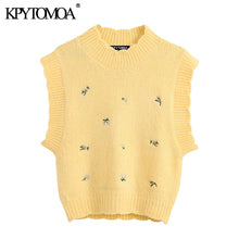 Load image into Gallery viewer, KPYTOMOA Women 2020 Sweet Fashion Floral Embroidery Knitted Vest Sweater Vintage High Neck Sleeveless Female Waistcoat Chic Tops
