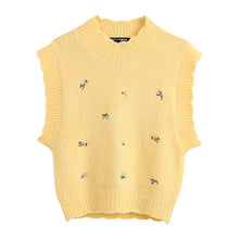 Load image into Gallery viewer, KPYTOMOA Women 2020 Sweet Fashion Floral Embroidery Knitted Vest Sweater Vintage High Neck Sleeveless Female Waistcoat Chic Tops
