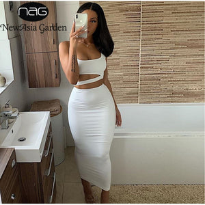 NewAsia 2 Layers Long Skirts Two Piece Set Summer Party Wear Women Two Piece Outfits Sexy Sleeveless Plus Size 2 Piece Skirt Set