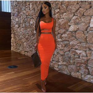 NewAsia 2 Layers Long Skirts Two Piece Set Summer Party Wear Women Two Piece Outfits Sexy Sleeveless Plus Size 2 Piece Skirt Set