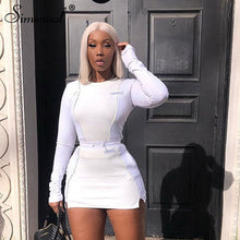 Load image into Gallery viewer, Simenual Casual Fashion Reflective Striped Two Piece Outfits Women Long Sleeve Top And Mini Skirt Sets 2020 White Matching Set
