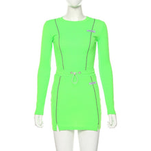 Load image into Gallery viewer, Simenual Casual Fashion Reflective Striped Two Piece Outfits Women Long Sleeve Top And Mini Skirt Sets 2020 White Matching Set
