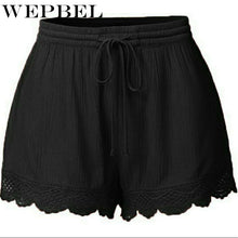 Load image into Gallery viewer, WEPBEL Women Summer Solid Color Sexy Beach Trim Short Pants Ladies Pajamas Loose Bottom Elastic Waist Lace Up Lace Shorts
