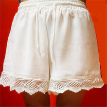 Load image into Gallery viewer, WEPBEL Women Summer Solid Color Sexy Beach Trim Short Pants Ladies Pajamas Loose Bottom Elastic Waist Lace Up Lace Shorts
