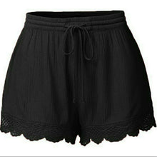 Load image into Gallery viewer, WEPBEL Women Summer Solid Color Sexy Beach Trim Short Pants Ladies Pajamas Loose Bottom Elastic Waist Lace Up Lace Shorts
