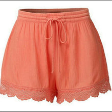 Load image into Gallery viewer, WEPBEL Women Summer Solid Color Sexy Beach Trim Short Pants Ladies Pajamas Loose Bottom Elastic Waist Lace Up Lace Shorts

