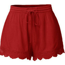 Load image into Gallery viewer, WEPBEL Women Summer Solid Color Sexy Beach Trim Short Pants Ladies Pajamas Loose Bottom Elastic Waist Lace Up Lace Shorts
