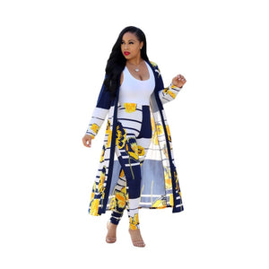 Summer 2 Piece Set Women Cardigan Long Trench Tops And Bodycon Pant Suit Casual Clothes Boho Sexy Two Piece Outfits 2019