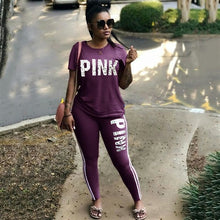 Load image into Gallery viewer, RAISEVERN PINK Letter Print Tracksuits Women Two Piece Set Spring Street t-shirt Tops and Jogger Set Suits Casual 2pcs Outfits
