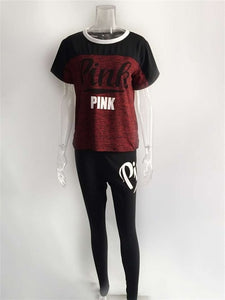 RAISEVERN PINK Letter Print Tracksuits Women Two Piece Set Spring Street t-shirt Tops and Jogger Set Suits Casual 2pcs Outfits
