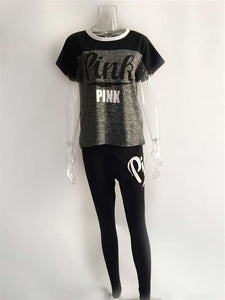 RAISEVERN PINK Letter Print Tracksuits Women Two Piece Set Spring Street t-shirt Tops and Jogger Set Suits Casual 2pcs Outfits