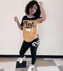 RAISEVERN PINK Letter Print Tracksuits Women Two Piece Set Spring Street t-shirt Tops and Jogger Set Suits Casual 2pcs Outfits