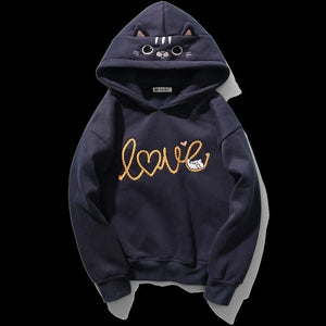 Women Hoody Women Cute Cat Hoodie Long Sleeve Elastic Warm Winter Plush Coat Student 2019 Fashion Top Streetwear