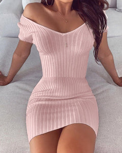 Off Shoulder Ribbed Mini Dress