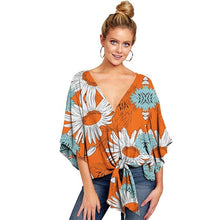 Load image into Gallery viewer, Plus Size 5XL Summer Cardigan Women Blouse Casual Batwing Sleeve Deep V Blouses Femme Print Tie Loose Irregular Pullovers Ladies
