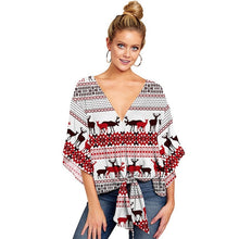 Load image into Gallery viewer, Plus Size 5XL Summer Cardigan Women Blouse Casual Batwing Sleeve Deep V Blouses Femme Print Tie Loose Irregular Pullovers Ladies
