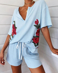 Rib Two-Piece Lounge Pajamas Set Women Rib Two-Piece Lounge Set Loungewear Women Homewear