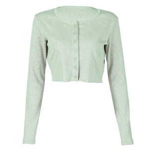 Girls Knitting Short Shirt Cardigan Tops Womens O-neck Single Breasted Long sleeve Solid Cardigan 2020 Spring Casual Shirts Lady