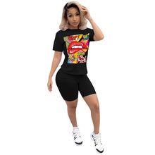 Load image into Gallery viewer, Women Sport Tracksuit Two Piece Set Summer Letter Print Short Sleeve Crop Top TShirt Pants Suit Jogging Outfit Club Matching Set
