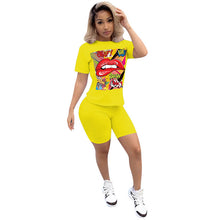 Load image into Gallery viewer, Women Sport Tracksuit Two Piece Set Summer Letter Print Short Sleeve Crop Top TShirt Pants Suit Jogging Outfit Club Matching Set
